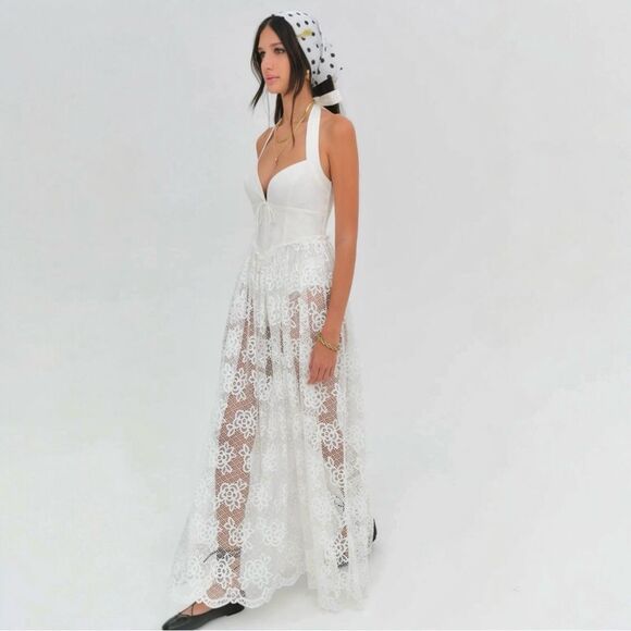 For Love and‎ Lemons Sonnet Lace Maxi Dress Medium White Halter - Picture 4 of 16
